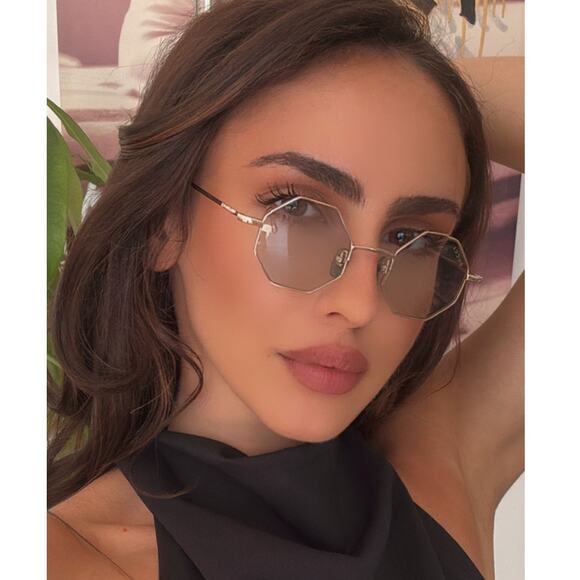 NEW Gucci GG1814S Metal Gold Blue Hexagon Sunglasses